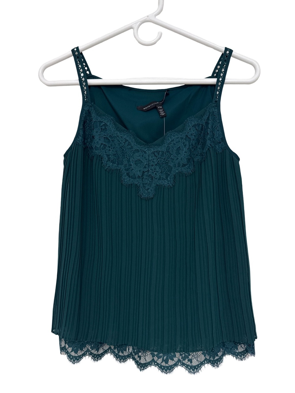 White House Black Market Pleated Lace Trim Camisole Tank Top Blouse Women’s XXS